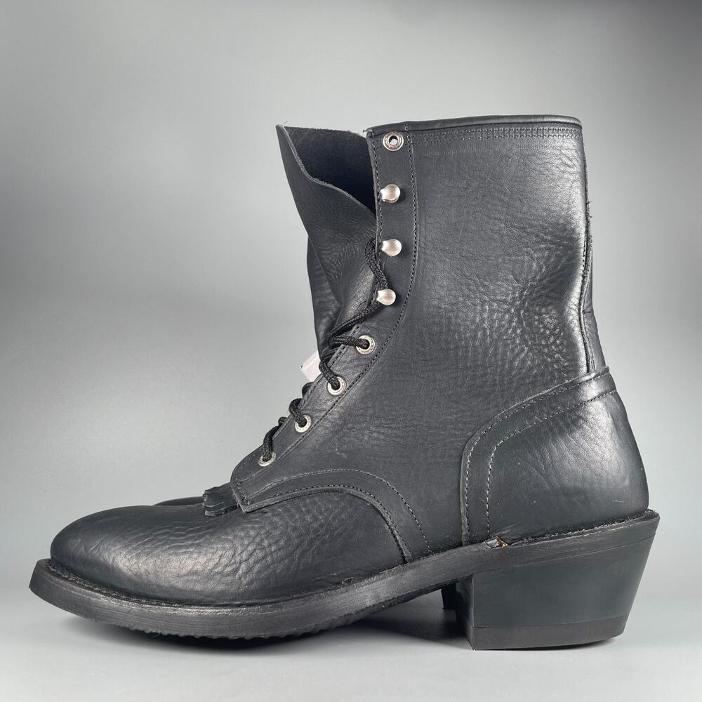Abilene Boots Men's Size 10 EE Black Pebbled Leather Kiltie Lace Up Boots Casual